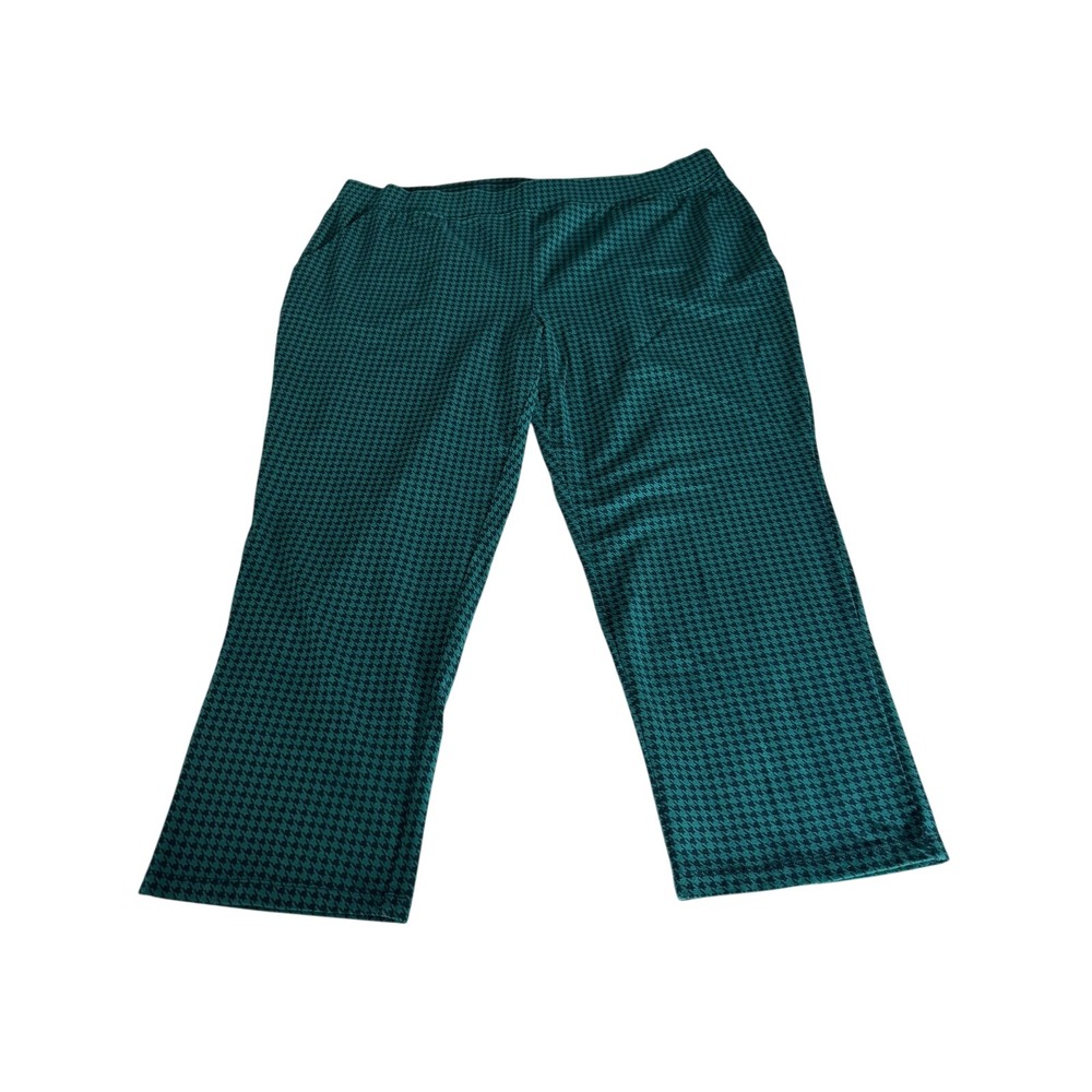 Denim & Co Teal Houndstooth Pull On Pants Plus Size 2XP Petite Straight Leg